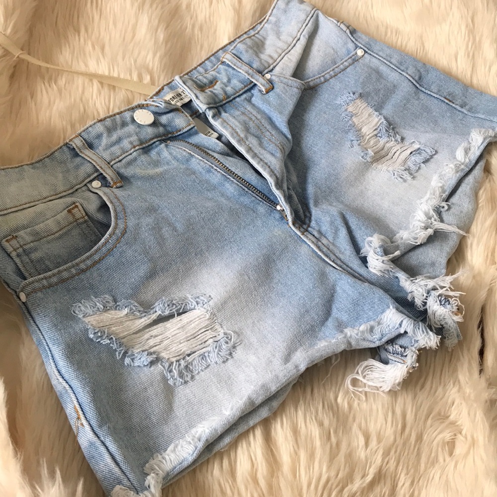 Distressed jean shorts